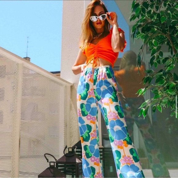 NEW! Zara Floral Printed Pajama Style Retro Pants - Size S - Picture 4 of 15